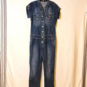 Mecca Femme Y2k Blue Denim Retro Button Down Jumsuit SZ 7/8